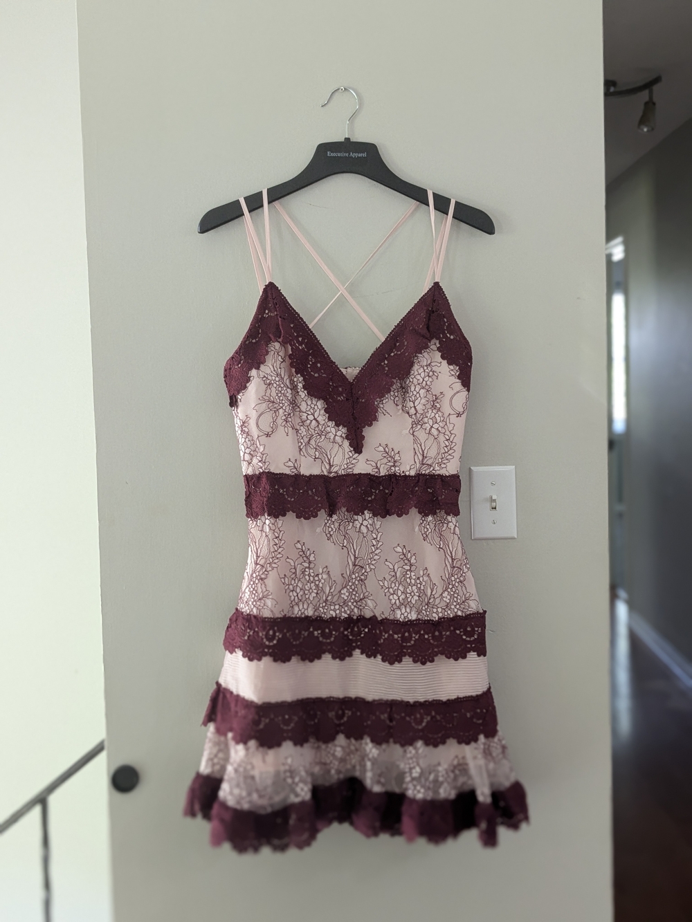 La Maison Talulah Sensibility Mini Dress NWT Size M Blush Burgundy Lace